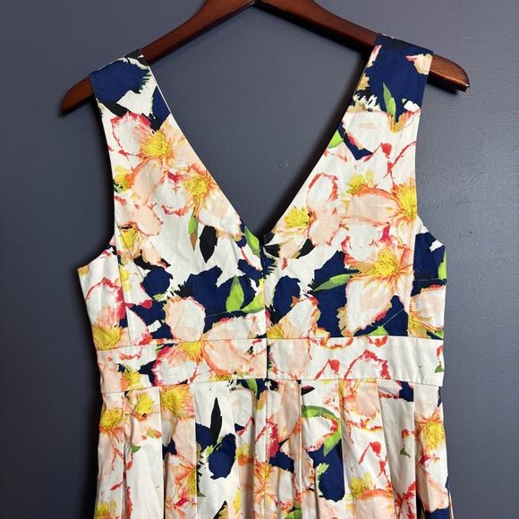 J. Crew V Neck Fit & Flare Blue Floral Dress Cotton Spandex Size 8 Spring Summer - Picture 5 of 9